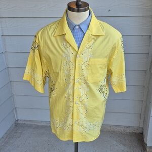 JOHN ELLIOT Yellow White Bandana‎ Cotton Blend Sz 3 Large Button Down Camp Shirt